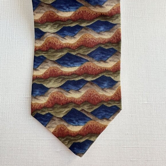 Jerry Garcia Silk Tie, 1990s Abstract Art Print Blue Brown Necktie, 100% Silk - Picture 5 of 9